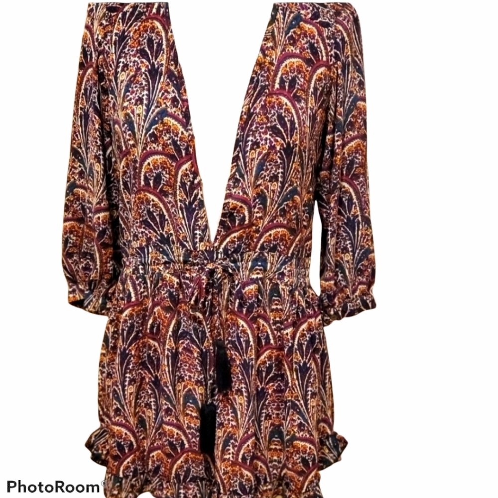 VOGE BOUTIQUE LONG SLEEVE PAISLEY PRINT MINI DRESS SIZE SMALL